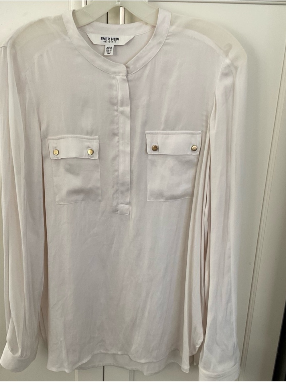 Ever New Soft Ivory Silk-Look Collarless Blouse